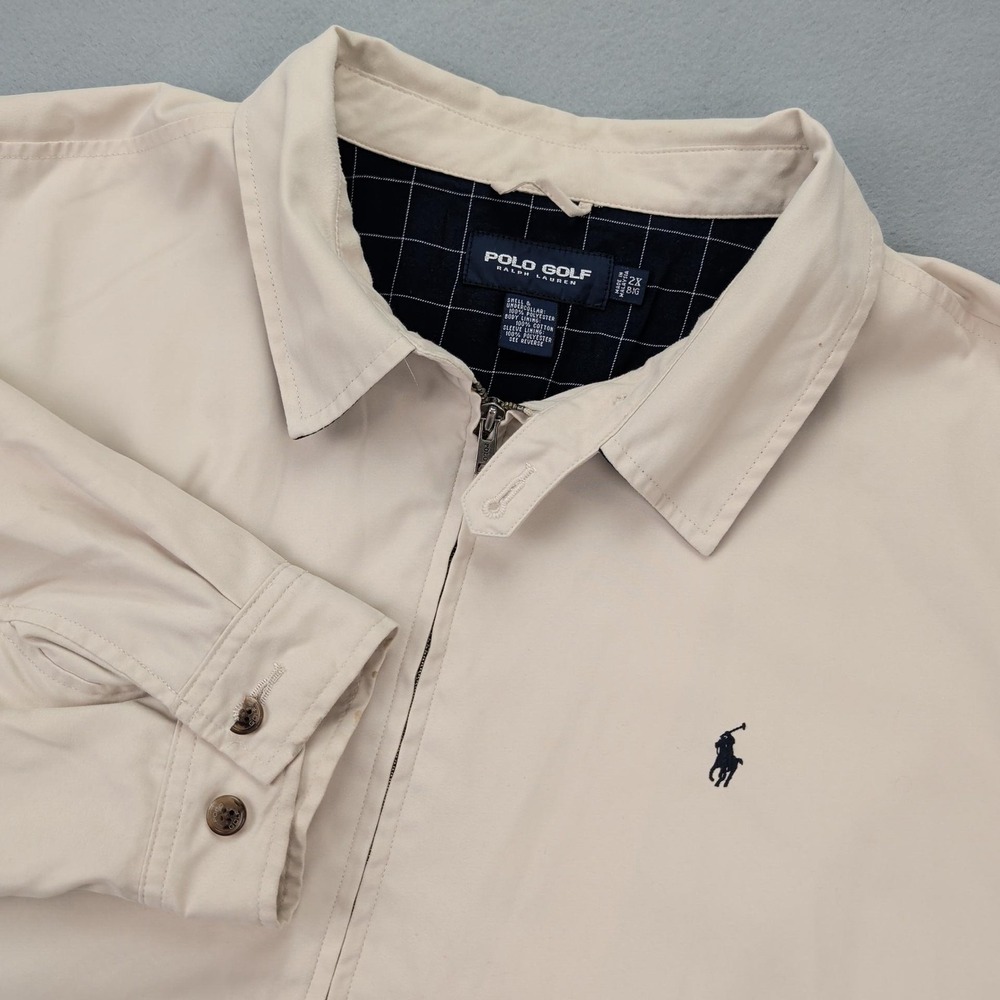 Polo‎ Golf Ralph Lauren Jacket Mens 2X Big Beige Zip Harrington Cotton Lined